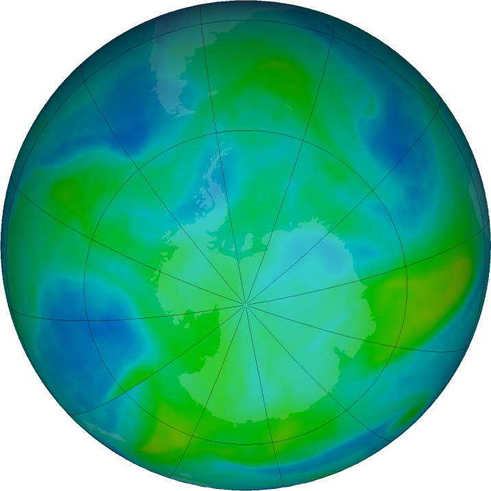 Antarctic ozone map for 28 February 2020